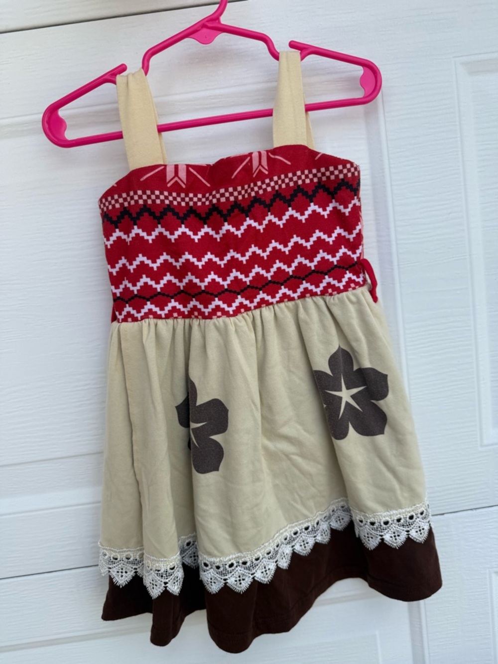 Hand Crafted Girls Red and Cream Floral Casual Dress
